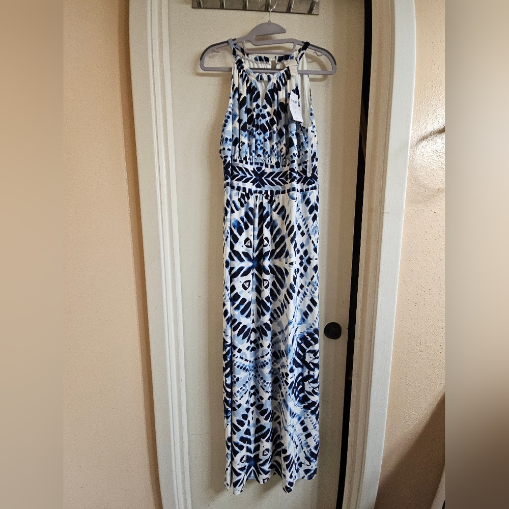 Blue and White Patterned Maxi Dress
